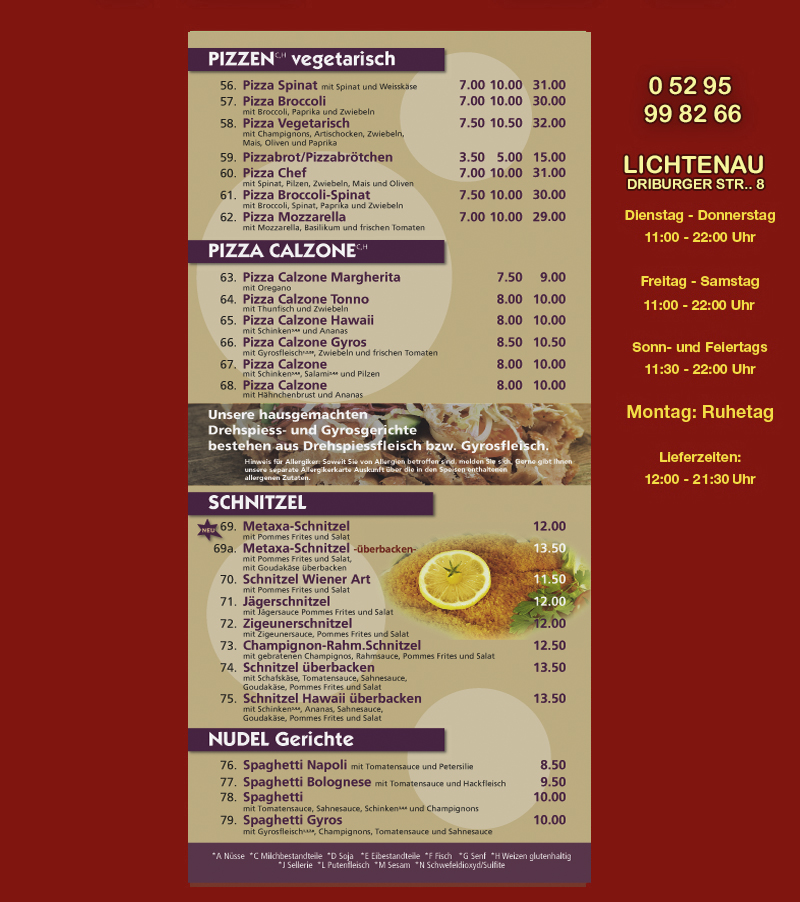 Speisekarte-Pizzen-Nudel-Gerichte